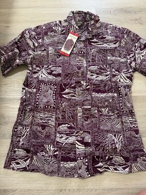 NWT Cooke Street Honolulu Men's Short Sleeve Button Up Hawaiian Shirt Purple Med